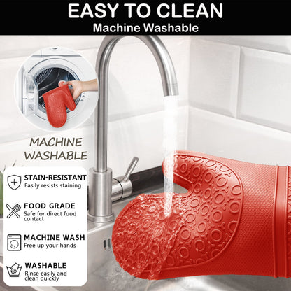 Oven Mitts and Pot Holders Sets,6pcs Pot Holders and Oven Mitts Heat Resistant, Non-Slip Silicone Mini Oven Gloves and Hot Pads for Kitchen,15" Extra Long Oven Gloves for Cooking,Red