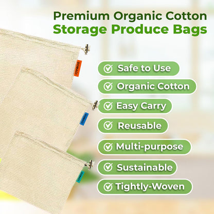 10 Pack Reusable Produce Bags, Mesh Produce Bags, Reusable Vegetable Produce Bags Cotton Washable for Grocery Fruits and Vegetable Shopping, Transporting Storing