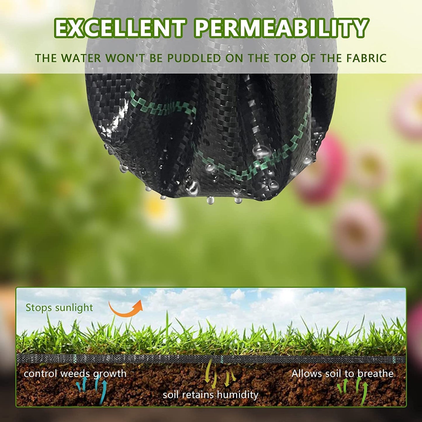 Weed Barrier Landscape Fabric Heavy Duty, Weed Block Gardening Ground Cover Mat, Weed Control Garden Cloth, Woven Geotextile Fabric for Underlayment, Commercial Driveway Fabric, 3.3ft H x 32.8ft L