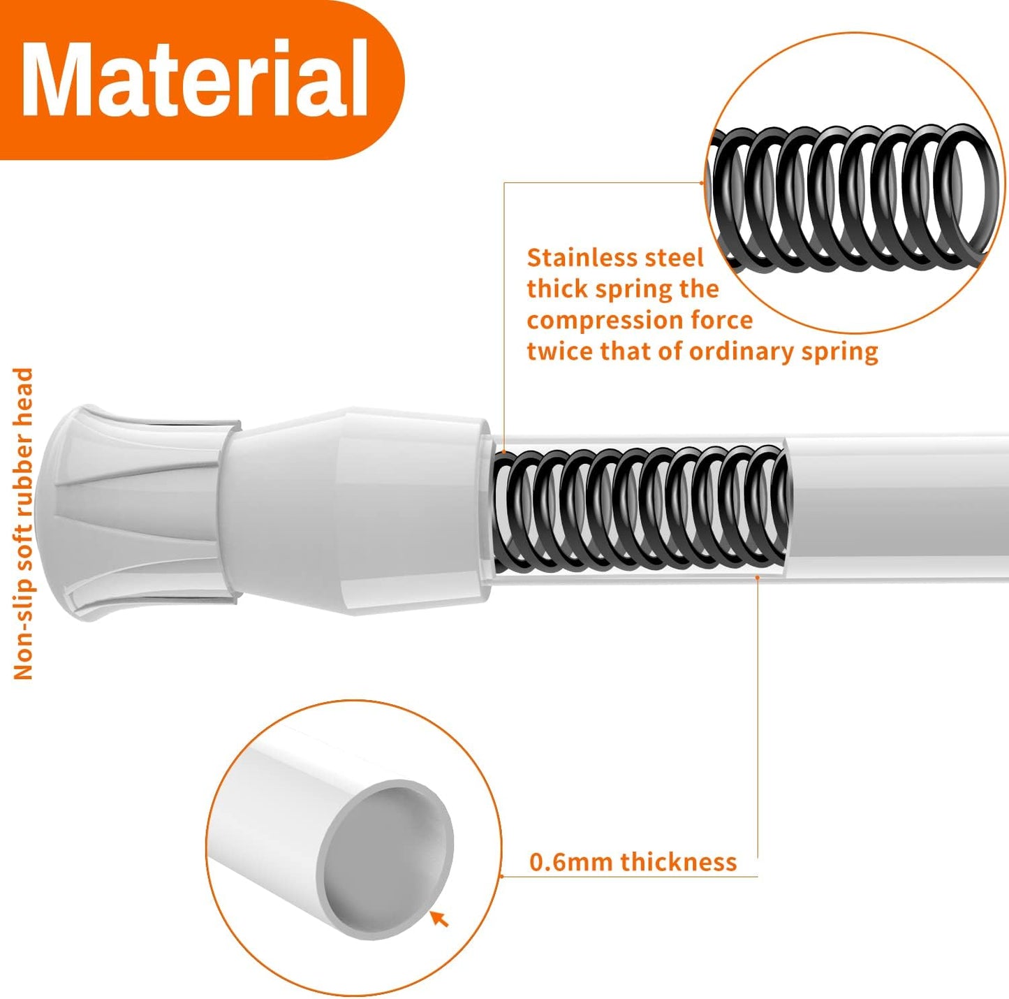 6 Pcs Spring Tension Curtain Rod, 28"-48" Adjustable Curtain Rods No Drilling Tension Rods for Windows 28 to 48 inch Bathroom Wardrobe Closet, White
