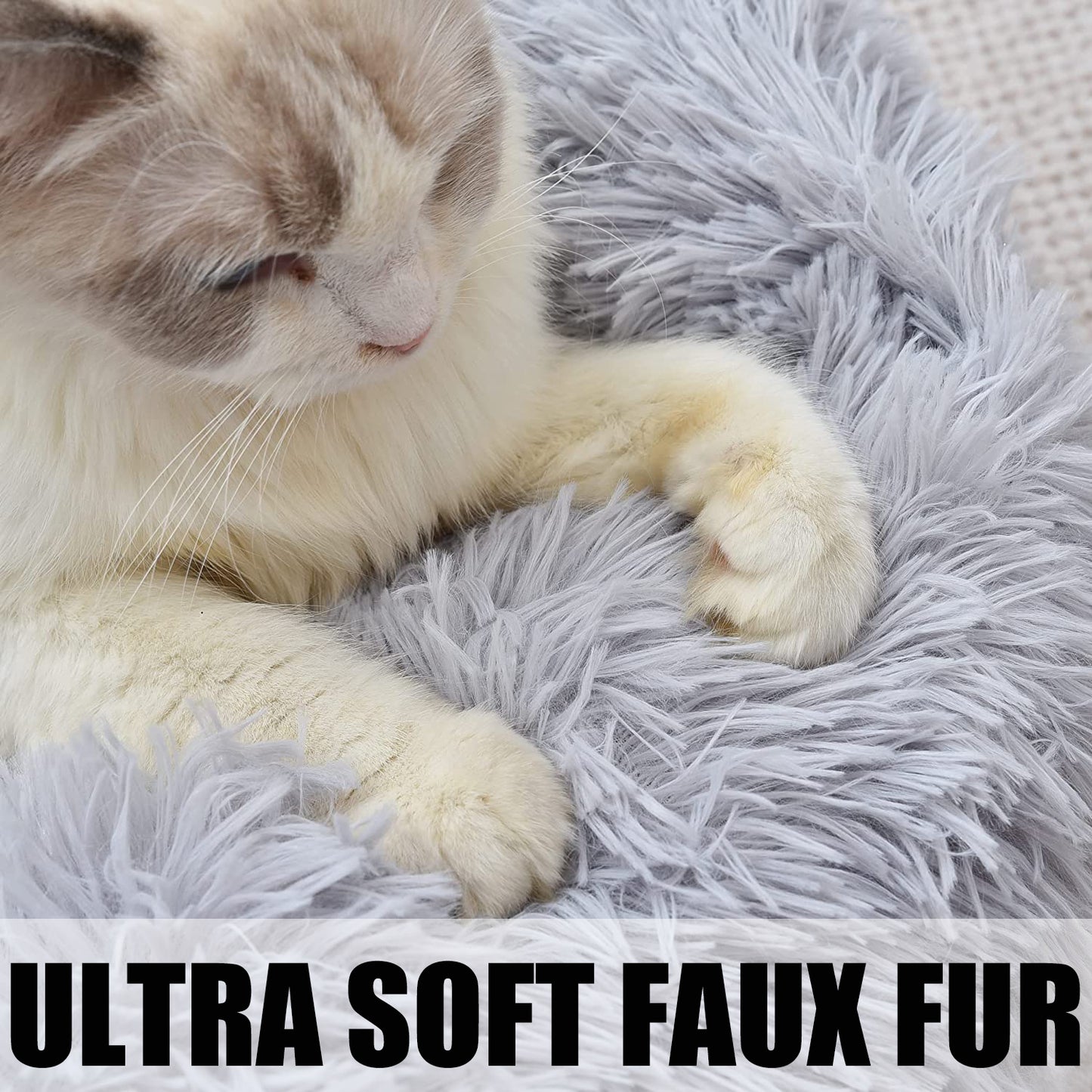 Cat Bed for Indoor Cats, Small Dog Beds for Small Dogs,Soft Long Plush Cushion Washable Puppy Bed,Self-Warming Square Cat Bed Anti-Slip Bottom Cushion (26 x 22 x 8 inch, Gray)
