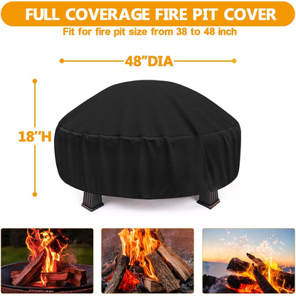 Fire Pit Cover Round for Gas Fire Pit Cover Fits 28/30/32 in Outdoor Fireplace Cover with Adjustable Drawstring and a Storage Bag,32" x 15"Outdoor Fire Pit Cover,Waterproof,Dust Proof,Anti UV