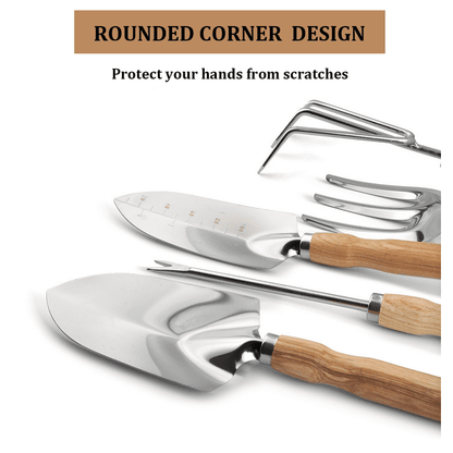 Garden Tool Set,5 Packs Gardening Yard Tools Kit Supplies for Women Men with Hand Rake,Hand Weeder,Hand Fork,Transplanter Trowel,Hand Trowel,Durable and Delicate Garden Gift