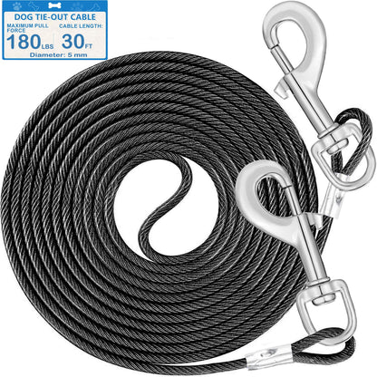 30ft Tie Out Cable for Dogs Up to 180LBS Dog Leads for Yard- and Camping No Tangle Rust Proof Training Dog Cable Can Use to Dog Chain for Yard Dogtie Out Cable Ample Length for Freedom Black