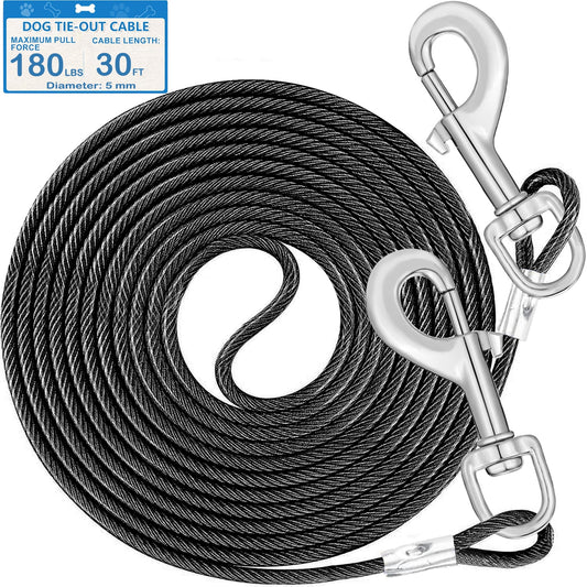 30ft Tie Out Cable for Dogs Up to 180LBS Dog Leads for Yard- and Camping No Tangle Rust Proof Training Dog Cable Can Use to Dog Chain for Yard Dogtie Out Cable Ample Length for Freedom Black