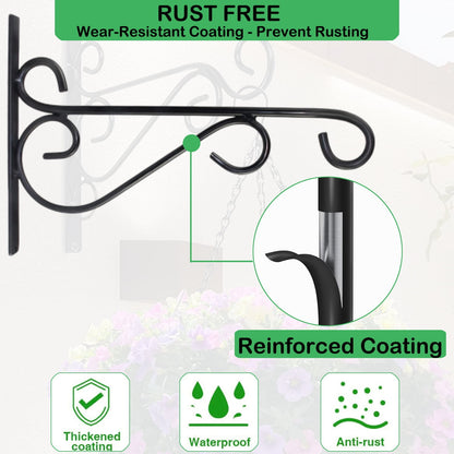 Hanging Plant Brackets, 2pcs 10 inch Bird Feeder Wall Hooks, Metal Hanging Brackets for Plants Lantern Wind Chimes Flower Basket (Black)