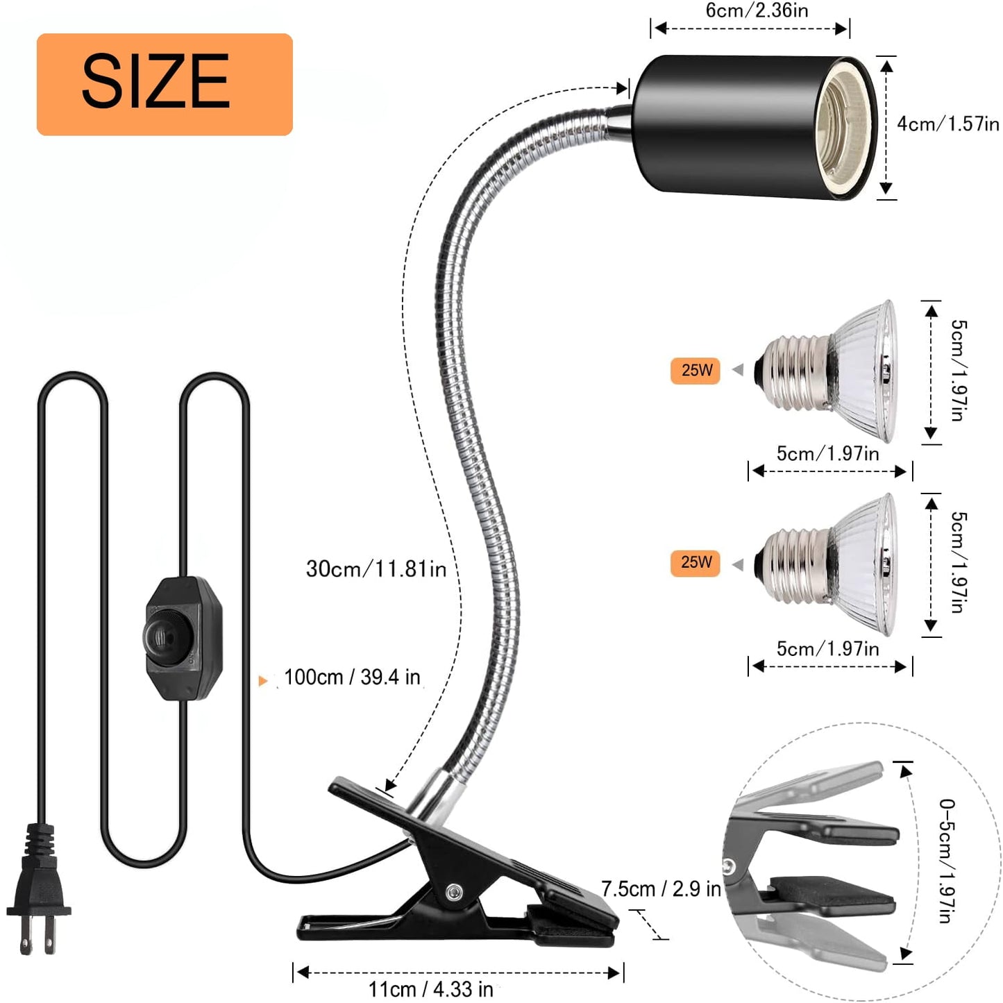 Reptile Heat Lamp for Lizard,aquatic lamp with 2 UVA UVB Bulbs light for Reptiles,UVA UVB Reptile Light with Adjustable Switch,360° Rotatable Aquatic Lamp for Turtle Tank Accessories