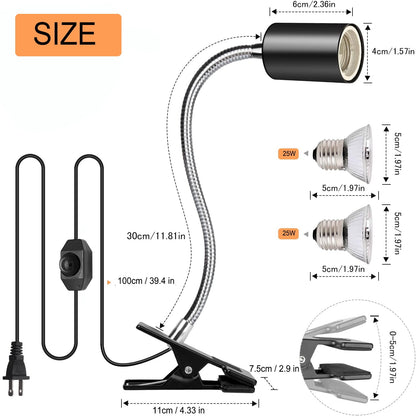 Reptile Heat Lamp for Lizard,aquatic lamp with 2 UVA UVB Bulbs light for Reptiles,UVA UVB Reptile Light with Adjustable Switch,360° Rotatable Aquatic Lamp for Turtle Tank Accessories