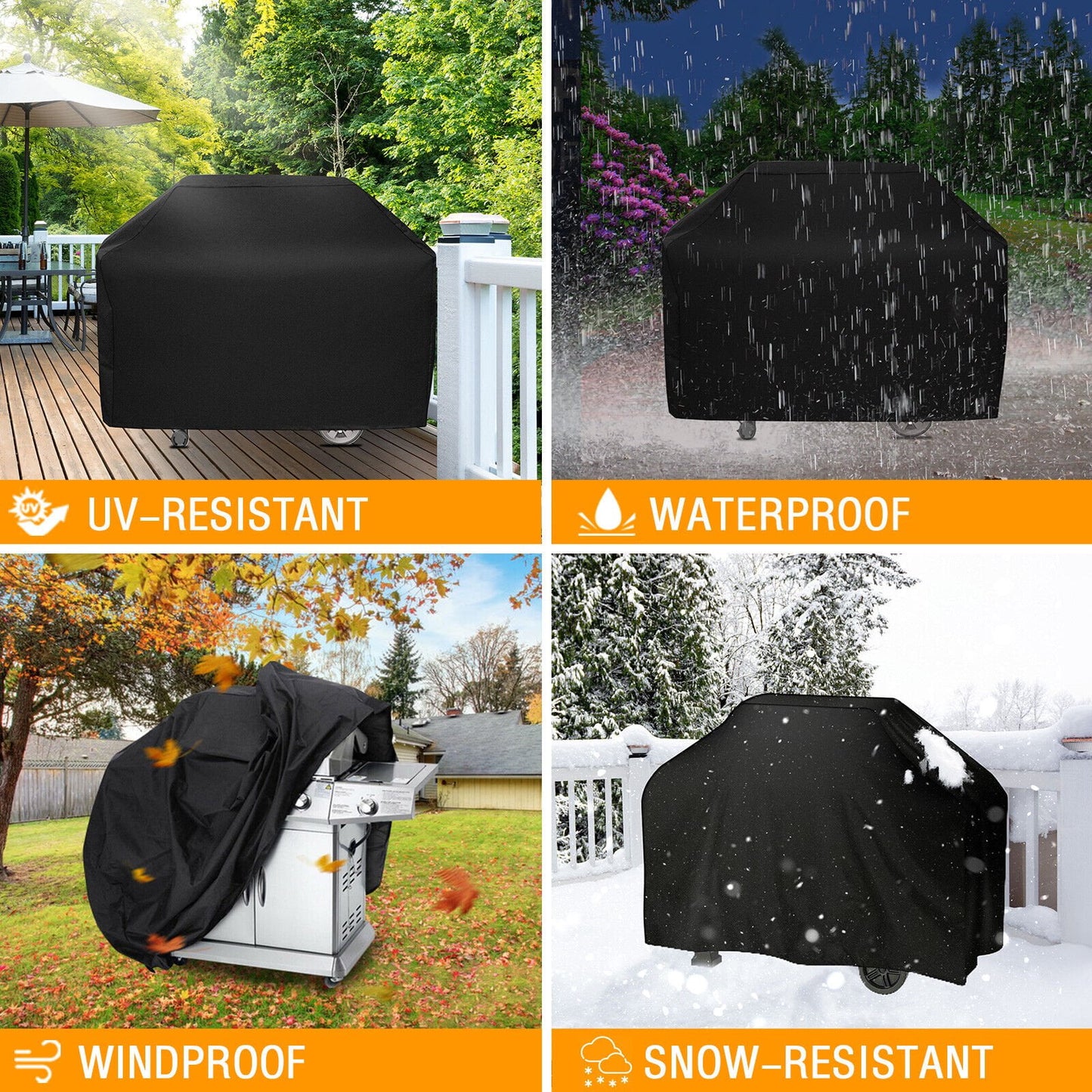 58 Inch BBQ Grill Cover for Outdoor Grill, Waterproof Heavy-Duty Barbecue Gas Grill Cover for 3-5 Burner Barbecue Grill,Black