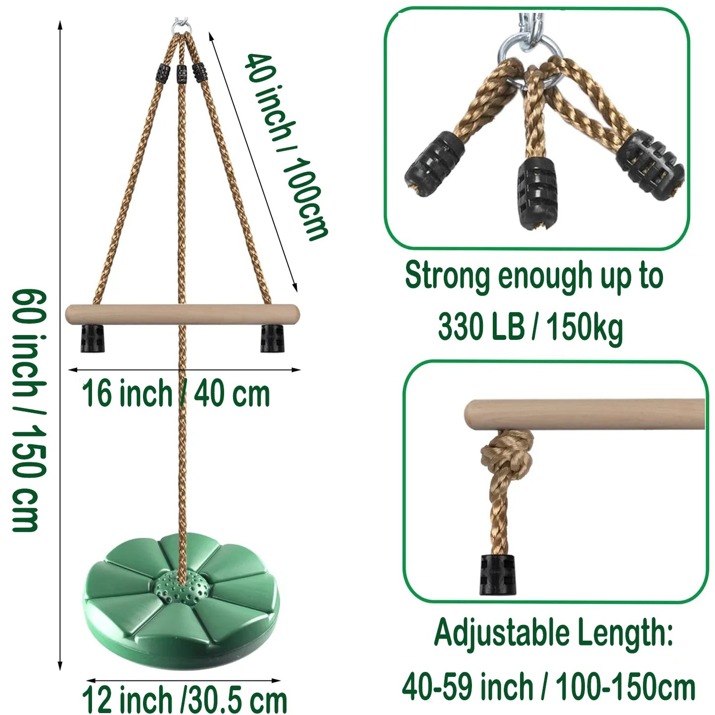 Tree Swing for Kids Swing,Climbing Rope Swing Seat with Swing board and Kids Hanging Bar,Disc Rope Swing Outdoor Garden Swing Set Accessory Children's 3 Years+