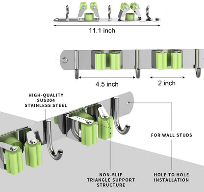 Mop and Broom Holder Wall Mounted/Broom and Mop Organizer Wall Hanger/Mop Broom Hanger Wall Mount/ Mop Broom Organizer Wall Mount/Tool Organizer Wall Mount/Garage Tool Organizer(3 Racks 4 Hooks)