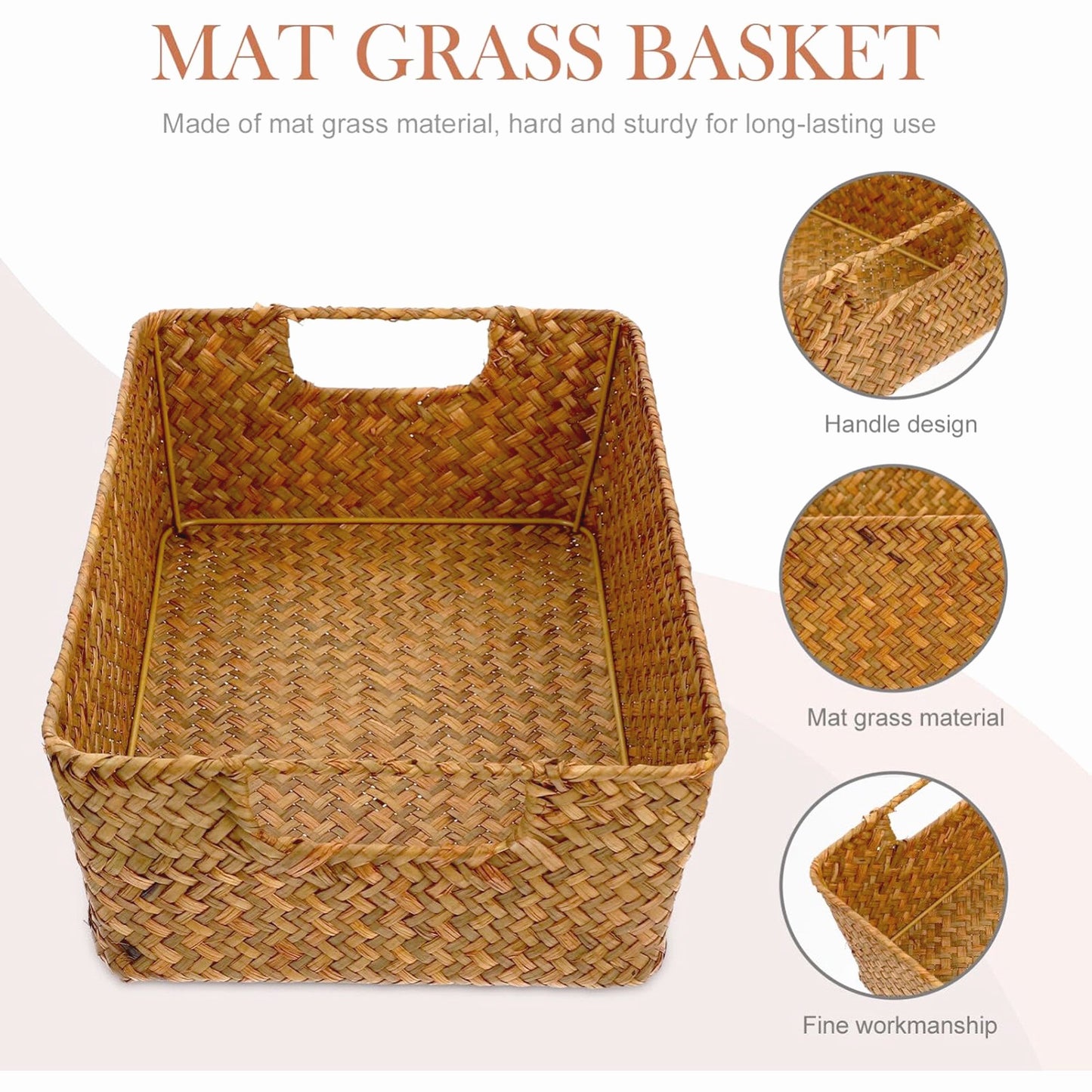Wicker Basket Storage Organizer,Domaci Woven Basket with Handles,Rectangle Rattan Basket Wicker Baskets for Storage