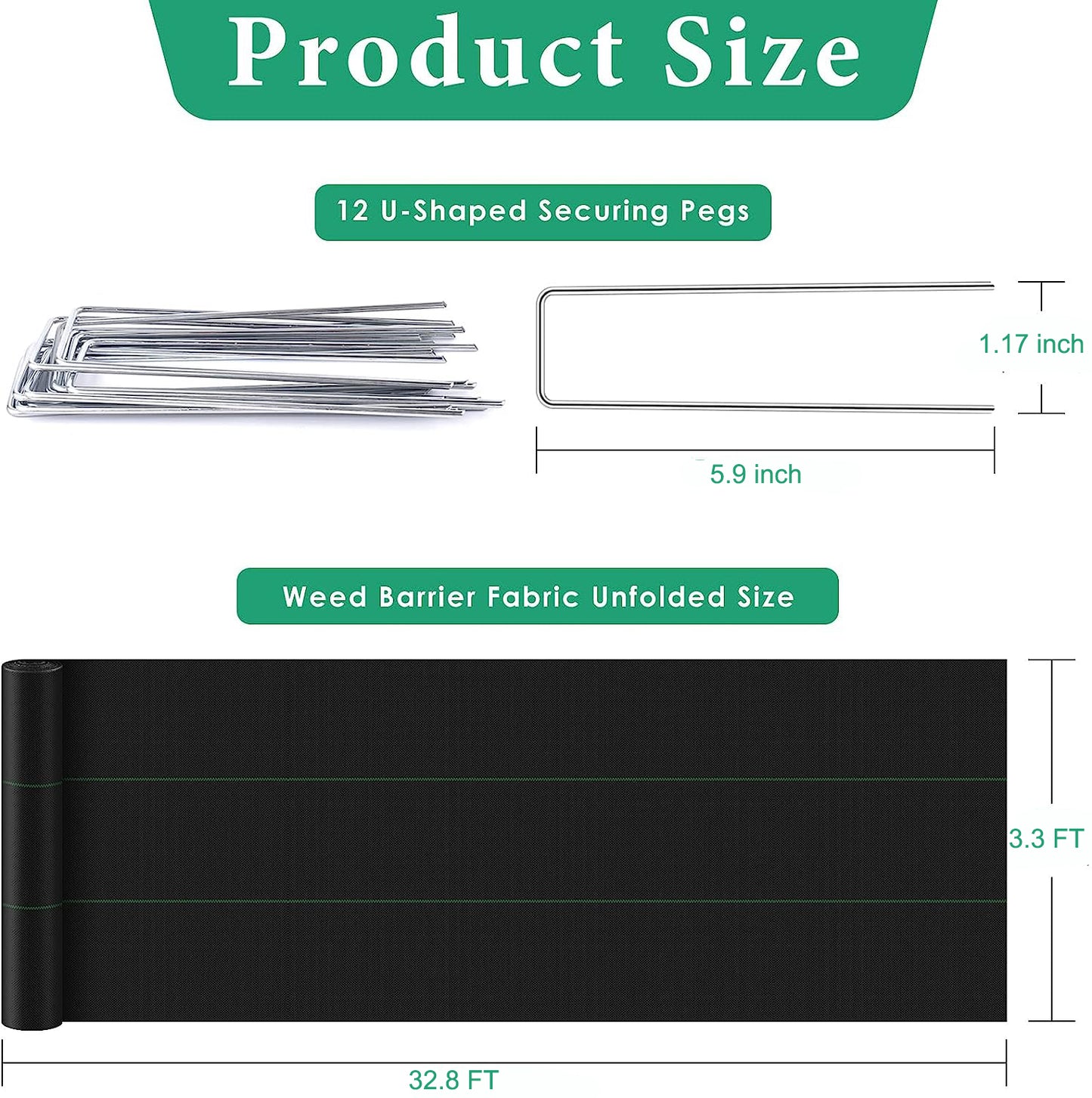 Weed Barrier Landscape Fabric Heavy Duty, Weed Block Gardening Ground Cover Mat, Weed Control Garden Cloth, Woven Geotextile Fabric for Underlayment, Commercial Driveway Fabric, 3.3ft H x 32.8ft L