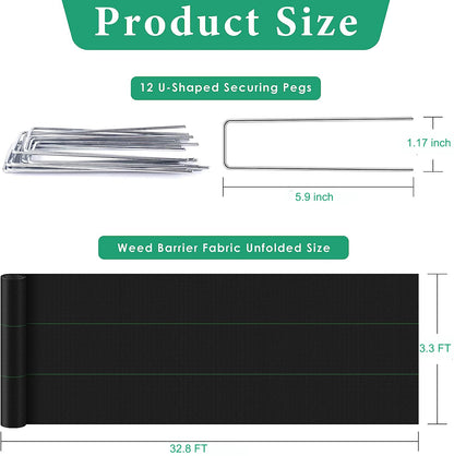 Weed Barrier Landscape Fabric Heavy Duty, Weed Block Gardening Ground Cover Mat, Weed Control Garden Cloth, Woven Geotextile Fabric for Underlayment, Commercial Driveway Fabric, 3.3ft H x 32.8ft L