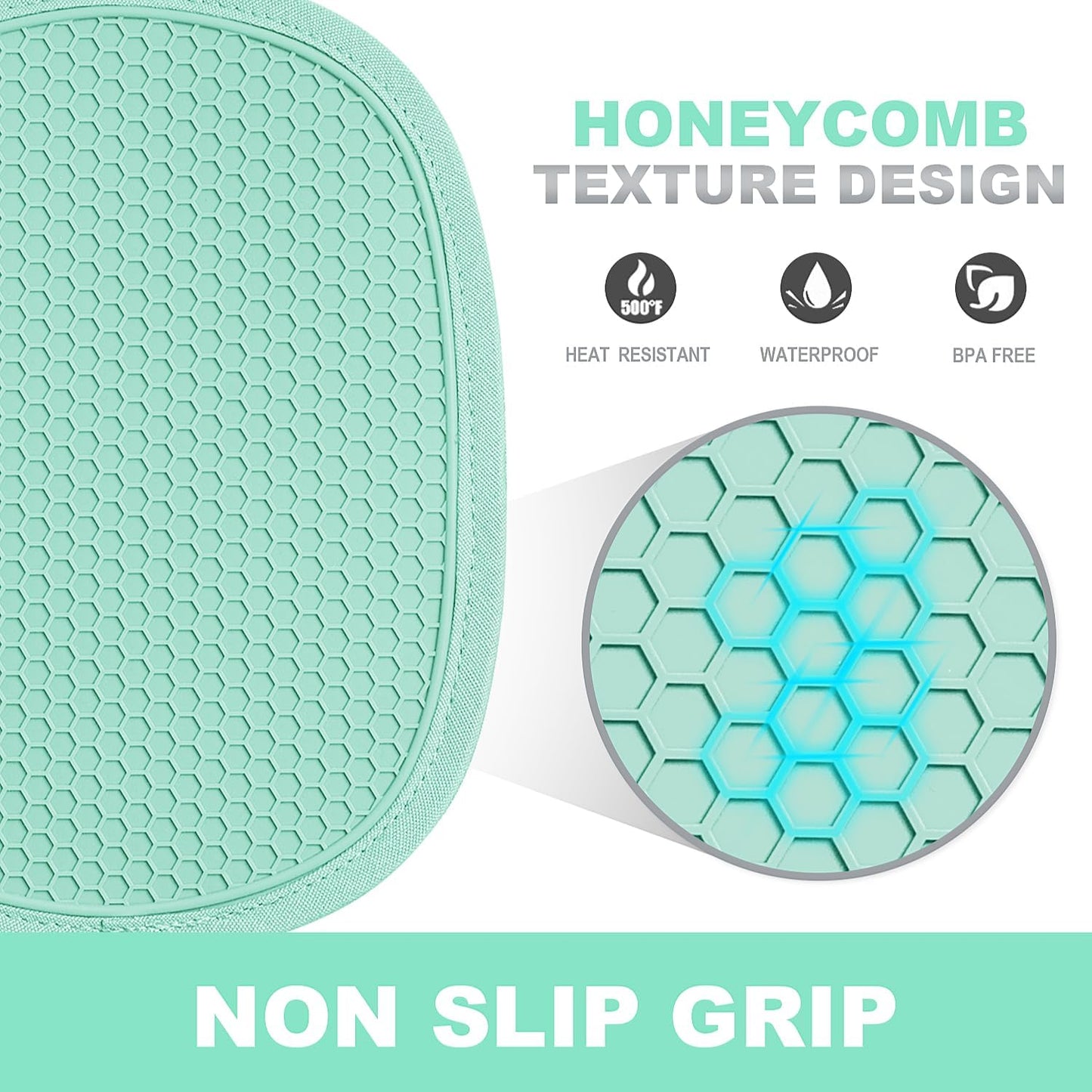 Silicone Pot Holders Sets: Heat Resistant Oven Hot Pads with Pockets Non Slip Grip Large Potholders for Kitchen Baking Cooking | Quilted Liner | 9.8 x 7.6 Inches (2, Bermuda Teal)