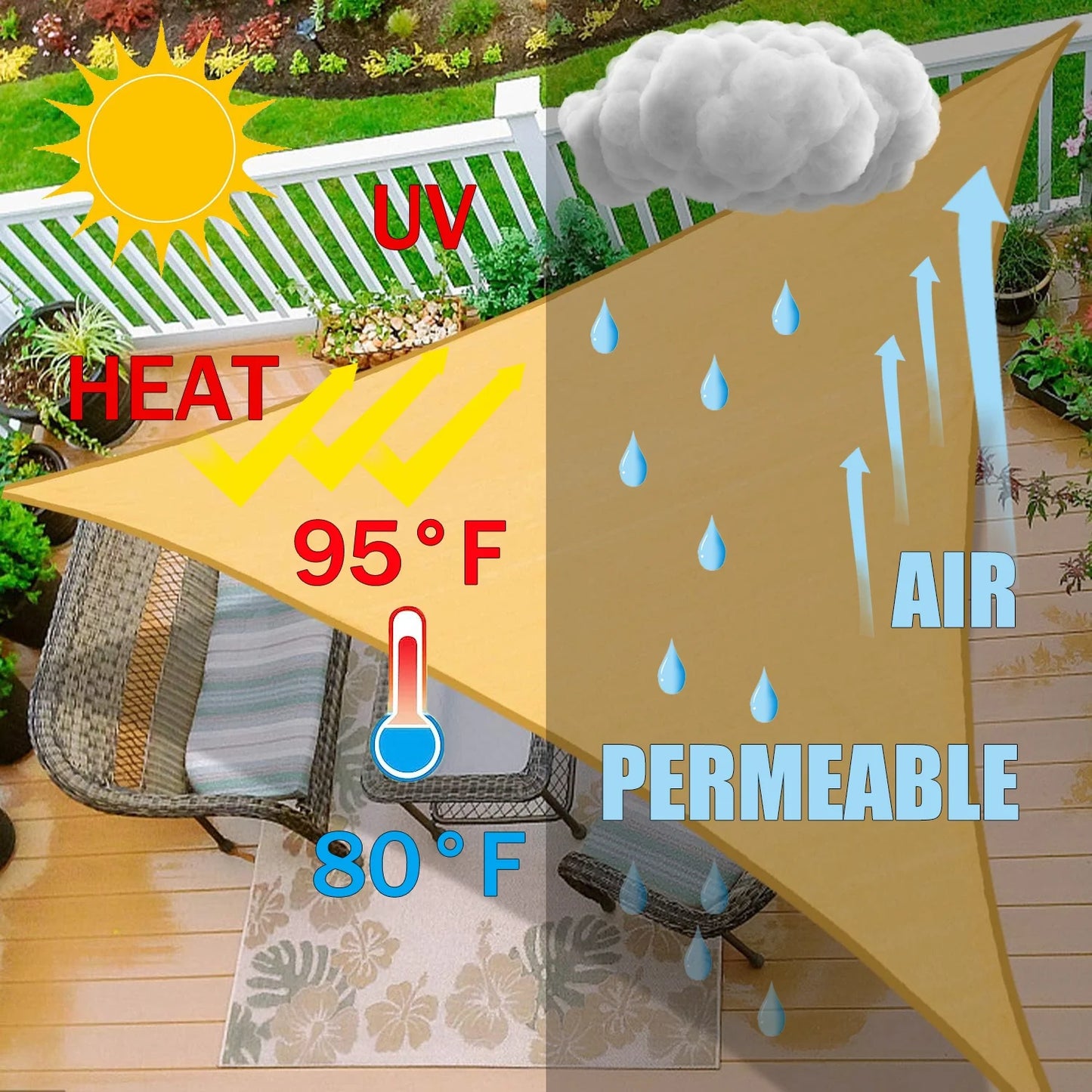 Sun Shade Sail 12' x 12' x 12' Sand Triangle Canopy UV Block Awning for Outdoor Patio Backyard Garden
