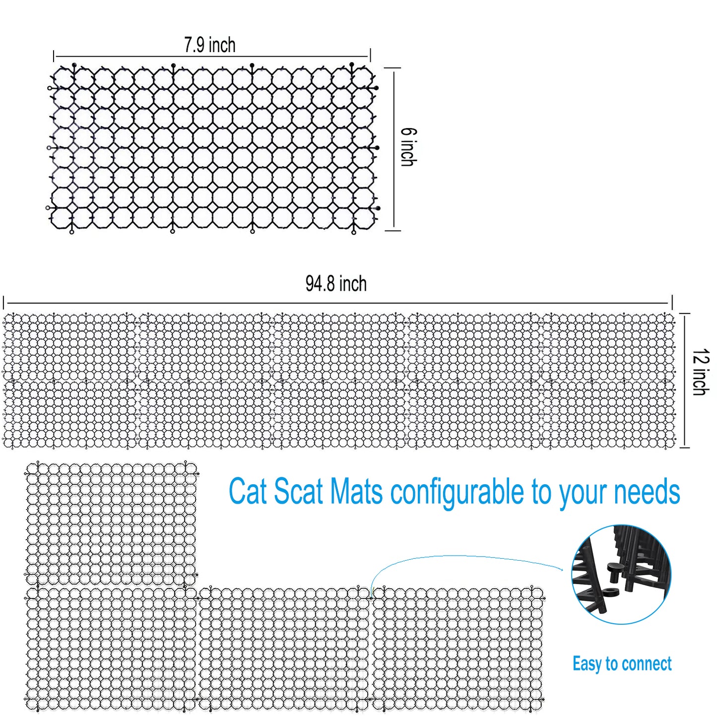 Cat Scat Mat 7.9 X 6 Inches (Set of 12) - Keep Cats Out of Yard Permanently - Scat Mat for Cats- Spike Mat with 8 U-shaped Nail