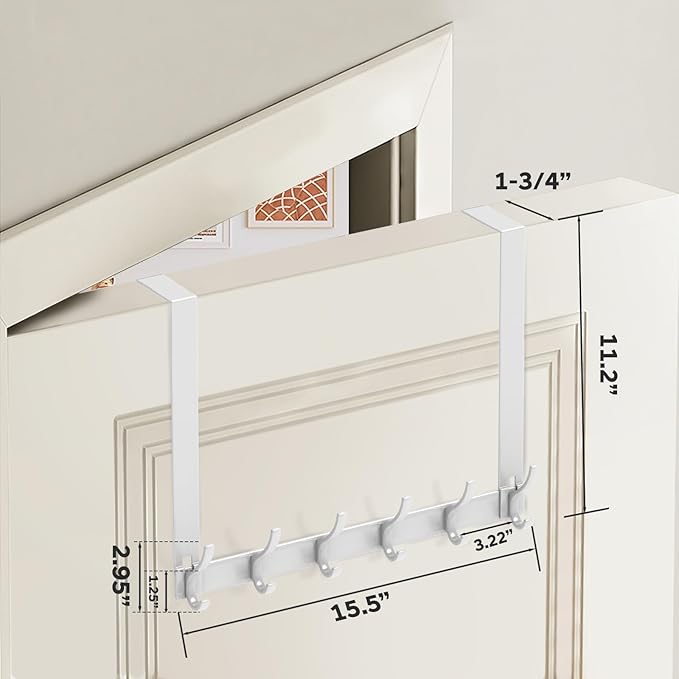 Over The Door Hooks, Door Hanger Hooks for Hanging, Over The Door Towel Racks, Over The Door Hanger, Coat Rack with 12 Coat Hooks, Wreath Door Hanger Over The Door Organizer, White