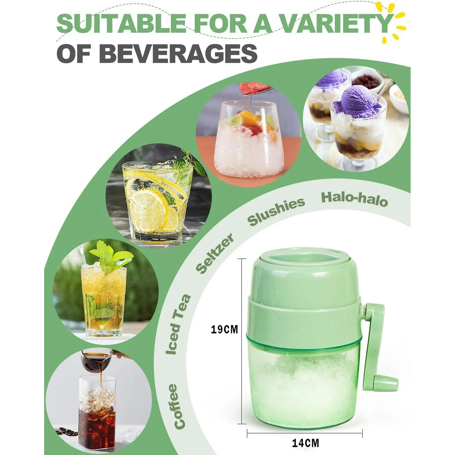 Snow Cone Machine Manual Shaved Ice Maker, Portable Ice Shaver Hand Crank Slushie Machine for home,Domaci Snow Cone Maker for Outdoor Picnics, Green