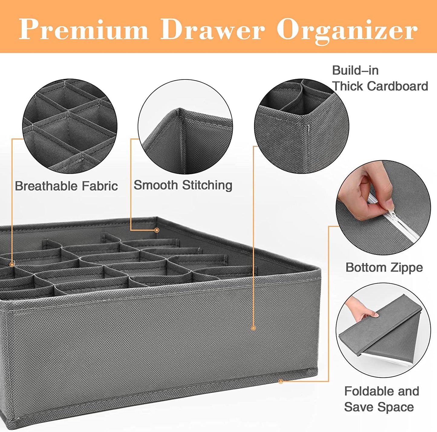 4 Pack Underwear Drawer Organizer for Clothes,Dinosam Closet Organizers and Storage Foldable Clothes Organizers Underwear Organizer Drawer Divider for Clothing, Shoes, Underwear, Bra, Socks and Ties
