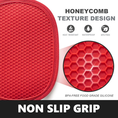 Rorecay Silicone Pot Holders Sets: Heat Resistant Oven Hot Pads with Pockets Non Slip Grip Large Potholders for Kitchen Baking Cooking | Quilted Liner | 9.8 x 7.6 Inches (Red, 2)