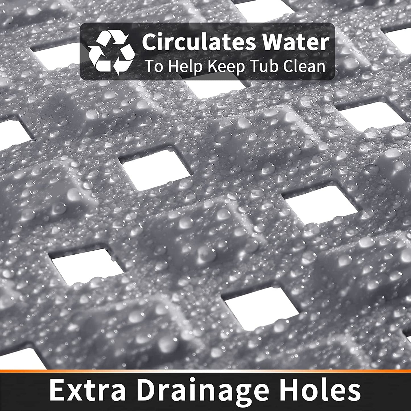 Bath Tub Mat Bath Mat for Tub Shower Mat Dinosam Bathtub Mat Non Slip 16 x 35 Extra Long Rubber Bath Mat, Suction Cups, Drain Holes, Machine Washable Bathroom Mat,Gray
