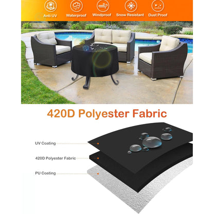 Fire Pit Cover Round for Fire Pit 26 Inch-32 Inch,420D Heavy Duty Outdoor Fire Pit Cover Full Coverage Patio Outdoor Fireplace Cover,Waterproof,Dustproof and Anti UV,32 x 18 Inch,Black