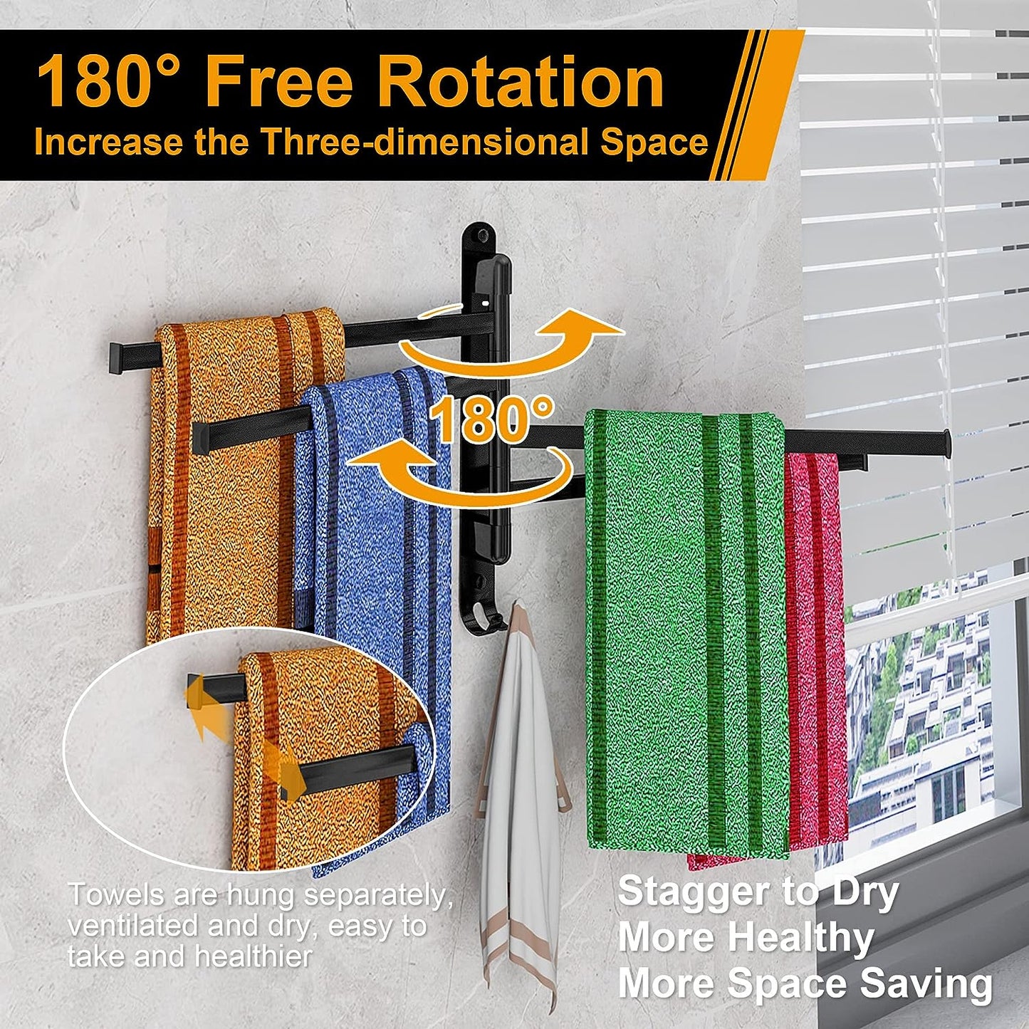 Swivel Towel Rack for Bathroom Towel Holder for Bathroom Wall Mounted Towel Bar with 4-Arm Towel Hanger, Dinosam Rustproof Bathroom Towel Rack 180° Rotation,13 Inch Bathroom Towel Bar