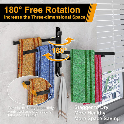 Swivel Towel Rack for Bathroom Towel Holder for Bathroom Wall Mounted Towel Bar with 4-Arm Towel Hanger, Dinosam Rustproof Bathroom Towel Rack 180° Rotation,13 Inch Bathroom Towel Bar