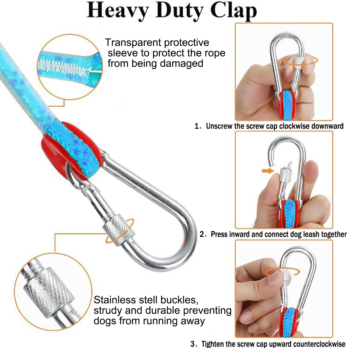 50ft Dog Tie Out Cable for Camping with 10ft Dog Lead for Dog Run,Long Leash for Dogs Outside Reflective Dog Chains for Outside with 360° Tangle Free &Heavy-Duty Clasp for Dogs Up to 125 Lbs