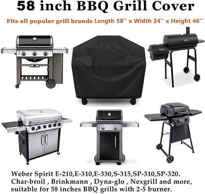 Grill Cover 58 inch, Heavy Duty Waterproof Gas Grill Cover, UV and Fade Resistant BBQ Cover for Grills up to 56-in Width, Black