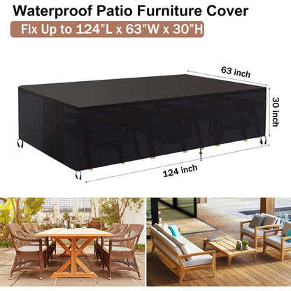 Patio Furniture Cover Waterproof, Outdoor Furniture Cover for Winter, Dinosam Durable Outdoor Furniture Cover ﻿with 4 Windproof Buckles,Black Patio Table Cover Fits