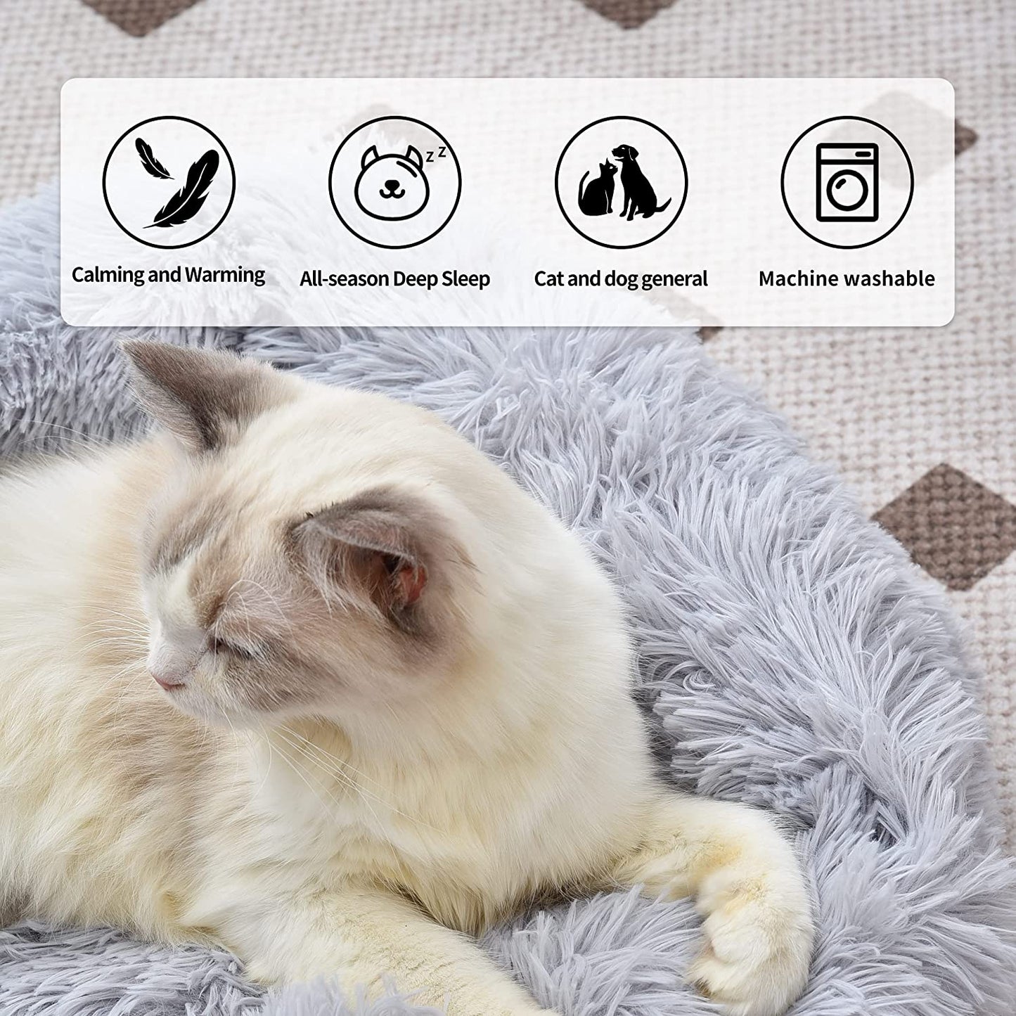Cat Bed for Indoor Cats, Small Dog Beds for Small Dogs,Soft Long Plush Cushion Washable Puppy Bed,Self-Warming Square Cat Bed Anti-Slip Bottom Cushion (26 x 22 x 8 inch, Gray)