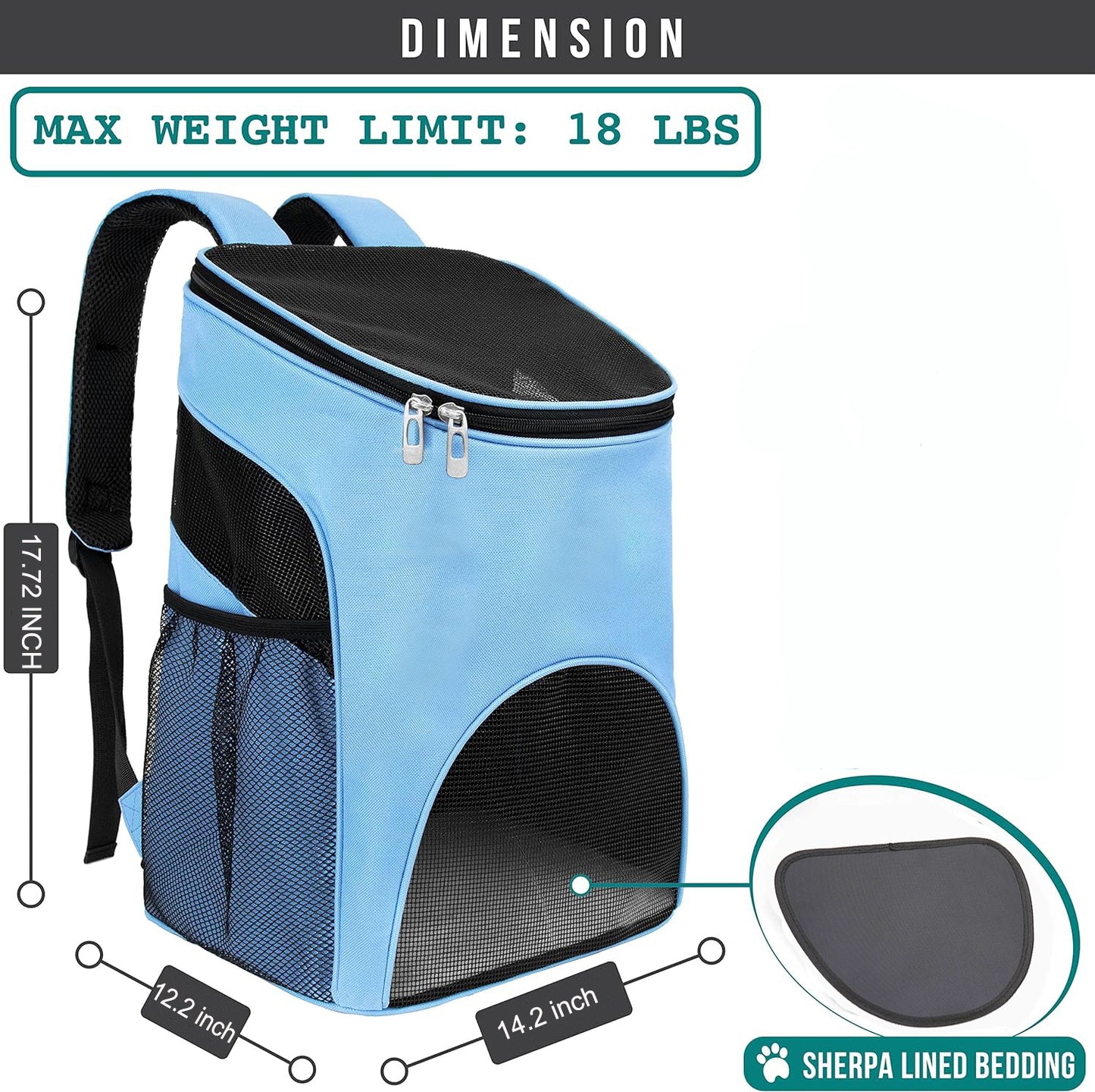 Small Dogs and Cat Backpack Carrier, Airline Approved Pet Backpack Carrier, Ventilated, Safety Strap, Buckle Support Designed for Hiking Travel Camping Outdoor