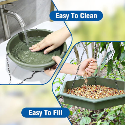 Hanging Bird Bath Hanging Bird Feeder, Bird Feeder, 2 in 1 Hanging Bird Feeder & Bird Bath for Outside, Hanging Bird Baths for Outdoors, Hanging Bird Feeder Tray (Green)