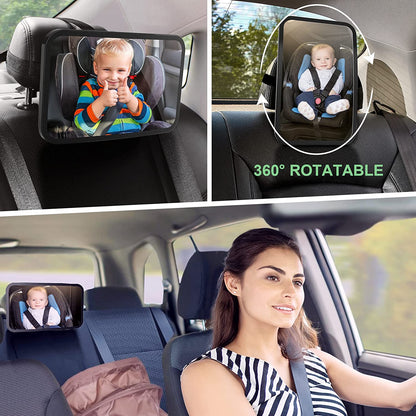 Baby Car Mirror,Shatterproof Baby Mirror for Car Seat Mirror for Rear Facing, Large Beckseat Safty Crash Tested Clear Wide View, 12 x 7.5", Black