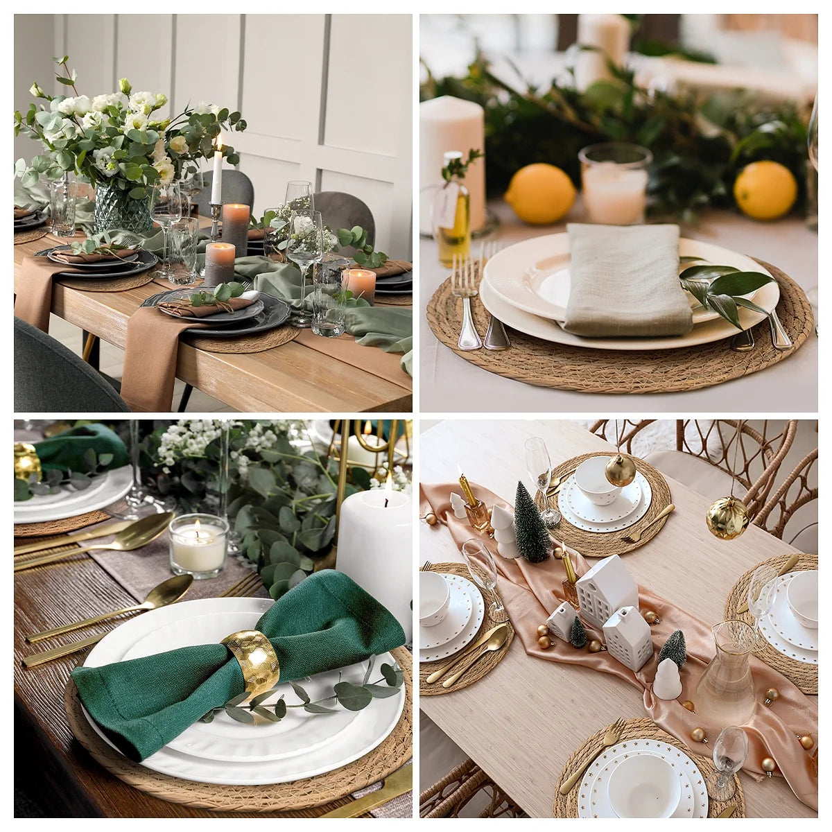 Round Woven Placemats Set of 10, 13 Inch Boho Farmhouse Rustic Woven Place Mats for Dining Table Decor, Rattan Wicker Table Mats Chargers for Dinner Plates