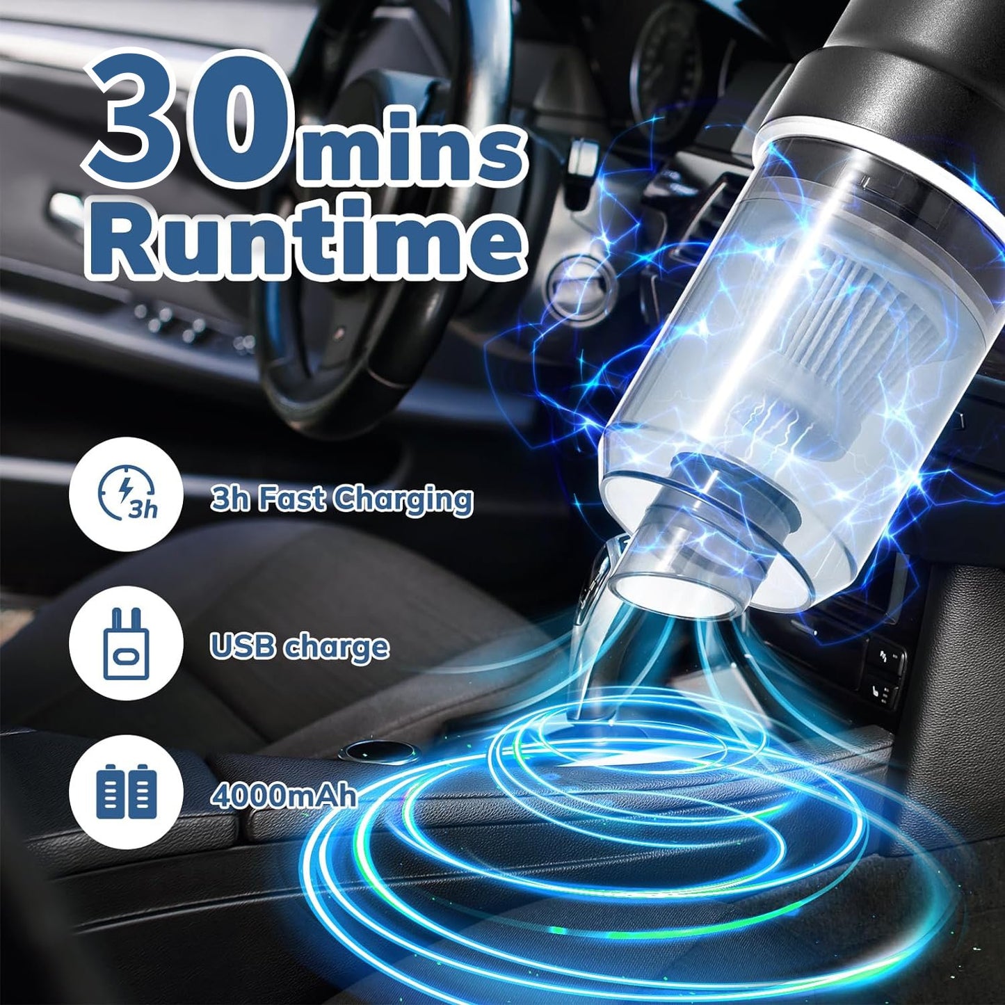 Handheld Vacuum Cordless,Domaci 14000Pa Car Vacuum Cleaner,Foldable Car Facuum Fortable Cordless 120W High Power Wet/Dry Vacuum