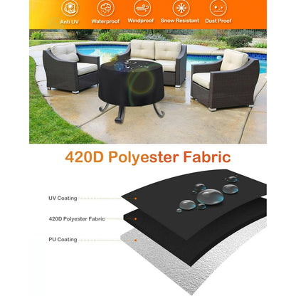 Fire Pit Cover Round for Fire Pit 30 Inch-36 Inch,420D Heavy Duty Outdoor Fire Pit Cover Full Coverage Patio Outdoor Fireplace Cover, Waterproof,Dustproof and Anti UV, 36" x 20",Black,Weight:0.65lb