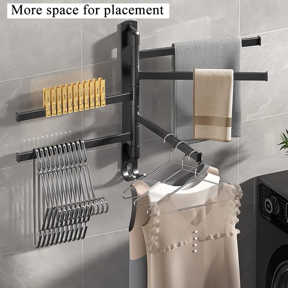 Swivel Towel Rack for Bathroom Towel Holder for Bathroom Wall Mounted Towel Bar with 5-Arm Towel Hanger, Dinosam Rustproof Bathroom Towel Rack 180° Rotation,13 Inch Bathroom Towel Bar