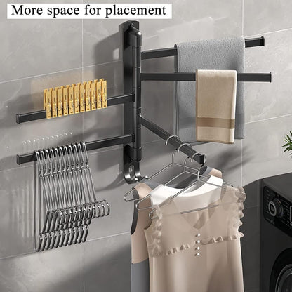 Swivel Towel Rack for Bathroom Towel Holder for Bathroom Wall Mounted Towel Bar with 5-Arm Towel Hanger, Dinosam Rustproof Bathroom Towel Rack 180° Rotation,13 Inch Bathroom Towel Bar
