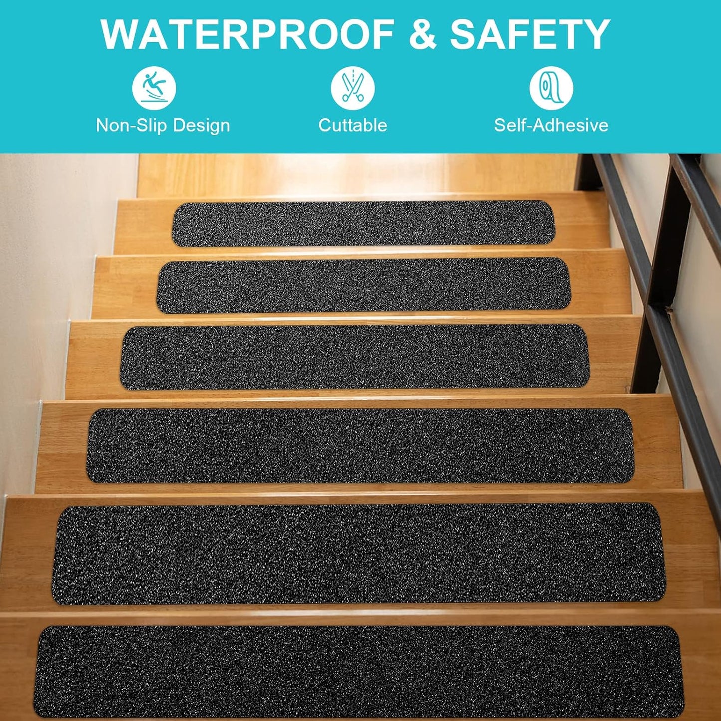 Anti Slip Tape, Domaci Heavy Duty Grip Tape Outdoor Waterproof, High Adhesive Traction Safety Tape for Stairs, Tread Steps, Ramps, Skateboards (Black, 4in x 33ft)