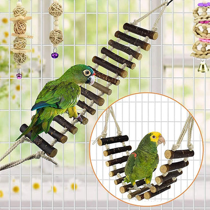 8 Pack Bird Toys for Parakeet Toys for Bird Cage Accessories Parakeets Swing Chewing Toys, Dinosam Wooden Bird Toys for Cage Parrots Toys, Bird Training Toys, Parrot Hanging Swing