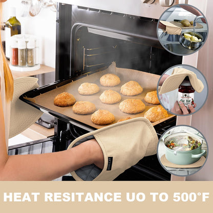 Silicone Pot Holders Sets: Heat Resistant Oven Hot Pads with Pockets Non Slip Grip Large Potholders for Kitchen Baking Cooking | Quilted Liner | 9.8 x 7.6 Inches (2, Milkshake)