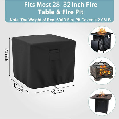 Fire Pit Cover Square, Waterproof Heavy Duty 600D Gas Fire Pit Table Cover with PVC Coating,2 Handles, 2 Air Vents,100% Waterproof,Anti-Crack, 32 x 32 x 24 inch Fits for 29”,30",31",32", Weight:2.06lb