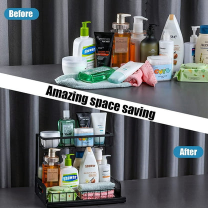 Under Sink Organizer and Storage,Bathroom Cabinet Organizer, 2 Tier Sliding Cabinet Basket Organizer Drawer, Multi-Purpose Bath Collection Baskets for Bathroom