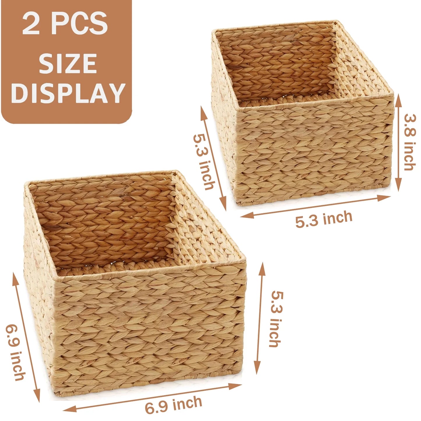 2PCS Wicker Storage Basket ,Domaci Water Hyacinth Storage Baskets,Wicker Cube Baskets Set