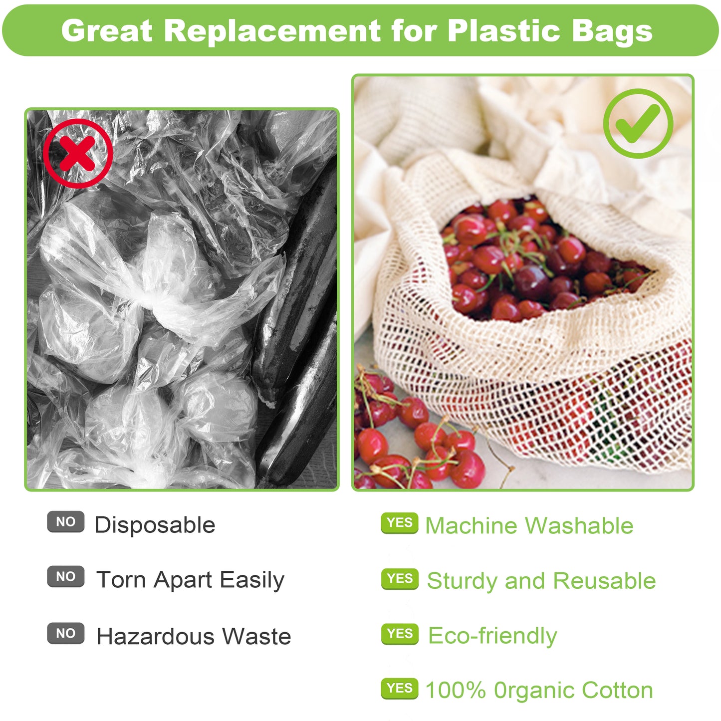 10 Pack Reusable Produce Bags, Mesh Produce Bags, Reusable Vegetable Produce Bags Cotton Washable for Grocery Fruits and Vegetable Shopping, Transporting Storing