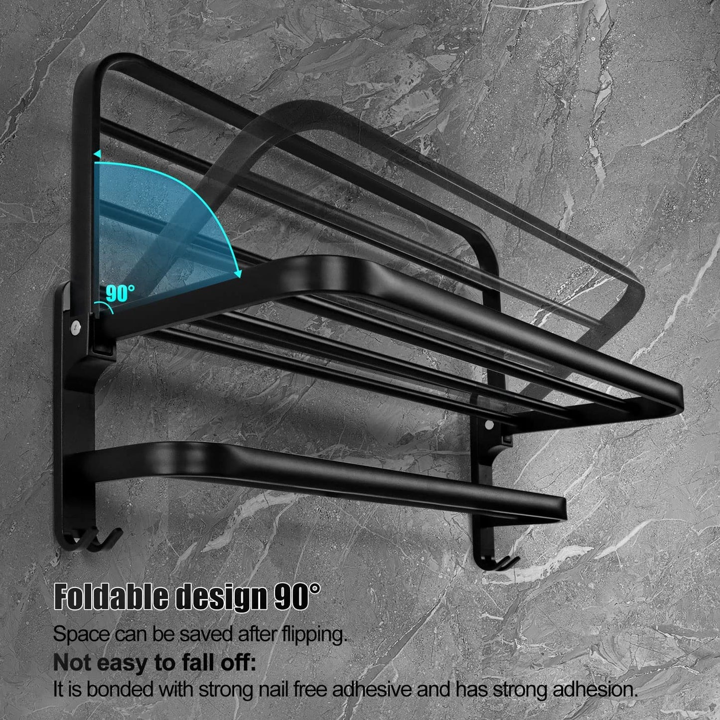 Bathroom Towel Rack Towel Shelf with Double Towel Bars Lavatory Wall Mount Holder with Hooks Stainless Steel Hotel Bath Rack (Matte Black 20 inches)