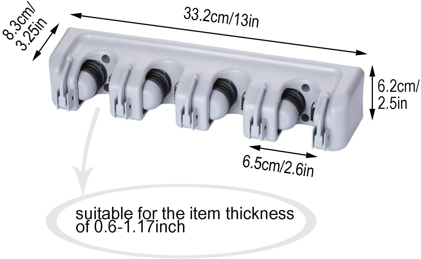 Mop Broom Holder Wall Mount, Plastic Broom Organizer Wall Mount, Organizations and Storage with Hooks Heavy Duty, Garden Kitchen Tool Organizer for Home Cleaning Supplies (4 Positions, 5 Hooks)